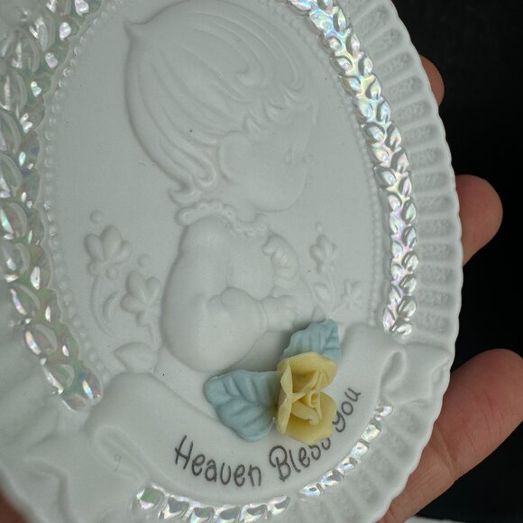 Vtg Precious Moments Small Oval Christening Baptism Decor Plaque Yellow Rose - Picture 7 of 11